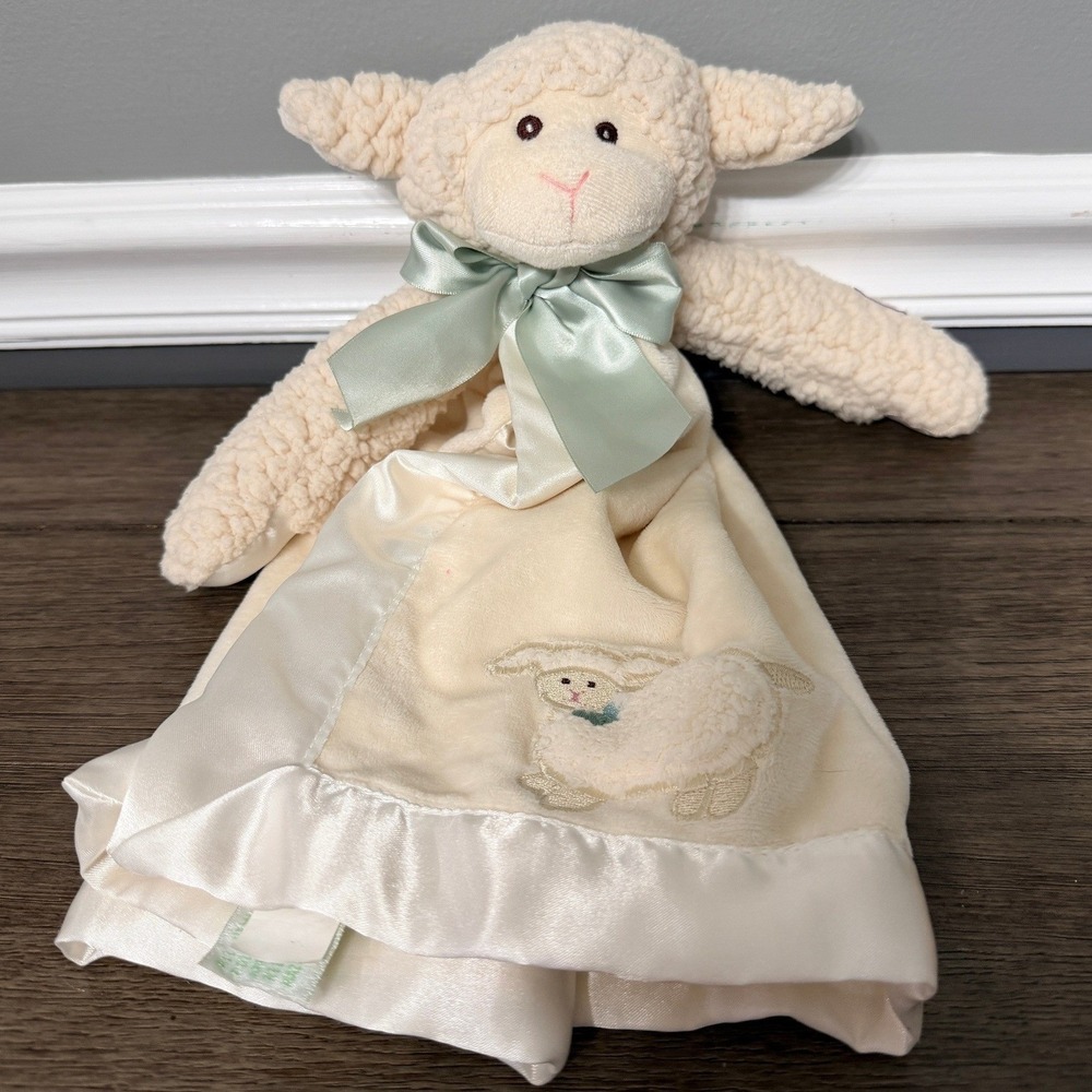 Bearington Baby Lamby Snuggler Lovey Plush Security Blanket Sherpa Satin Trim